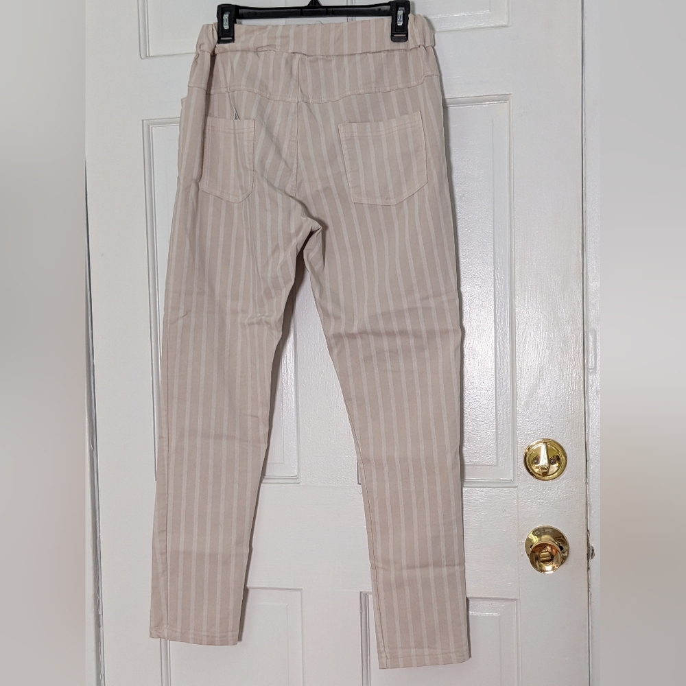 La Vie Rebecca Taylor Striped Drawstring Pants Neutral Stripe Relaxed Fit - Picture 3 of 4